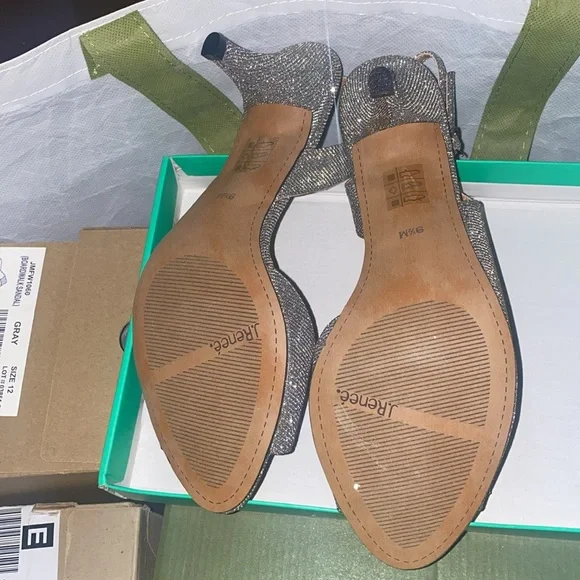 J. Renee Sz 9.5 N Narrow Slingback Peep Toe Metallic Silver Sparkle - Picture 6 of 6